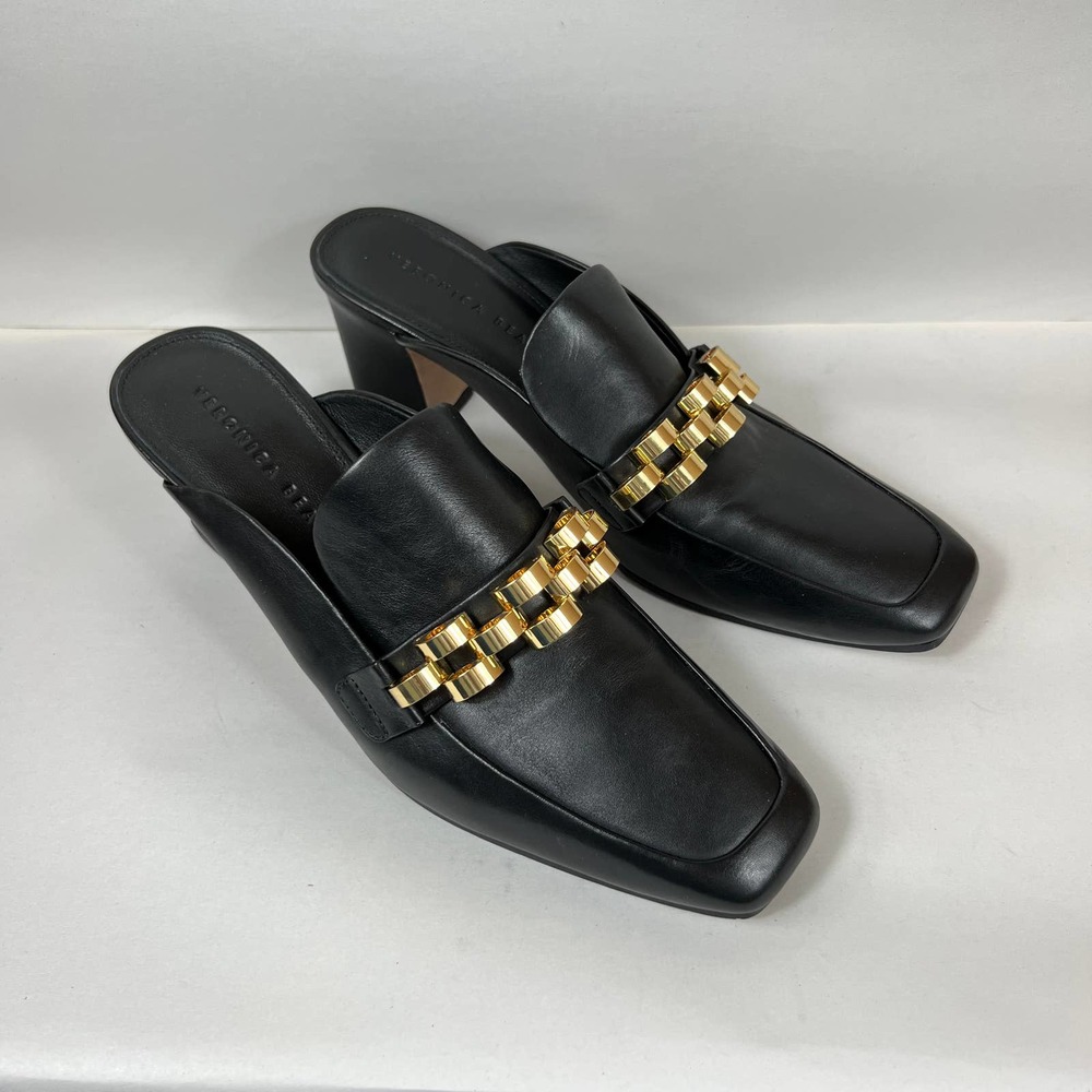Veronica Beard Black Heels with Gold Accents